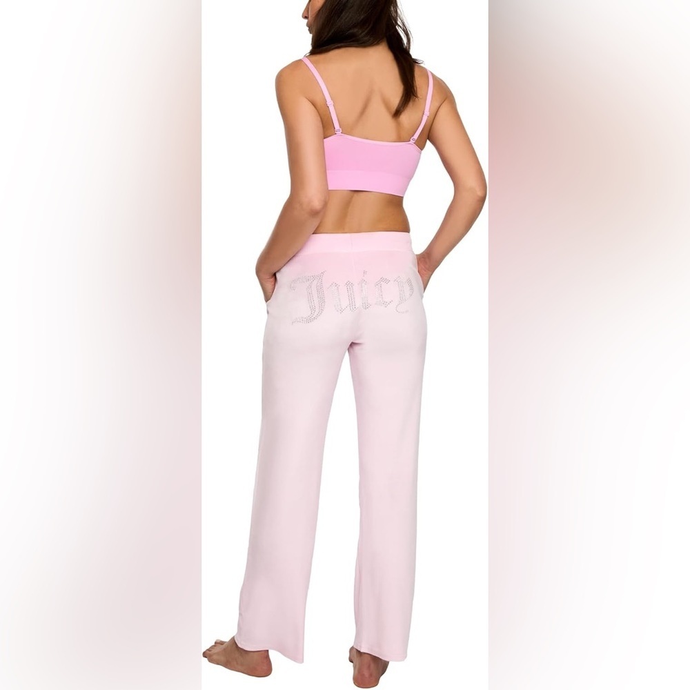 3/$30☀️Juicy Couture Velvet Fleece Lounge Pajama Pant  Rhinestones Light Pink